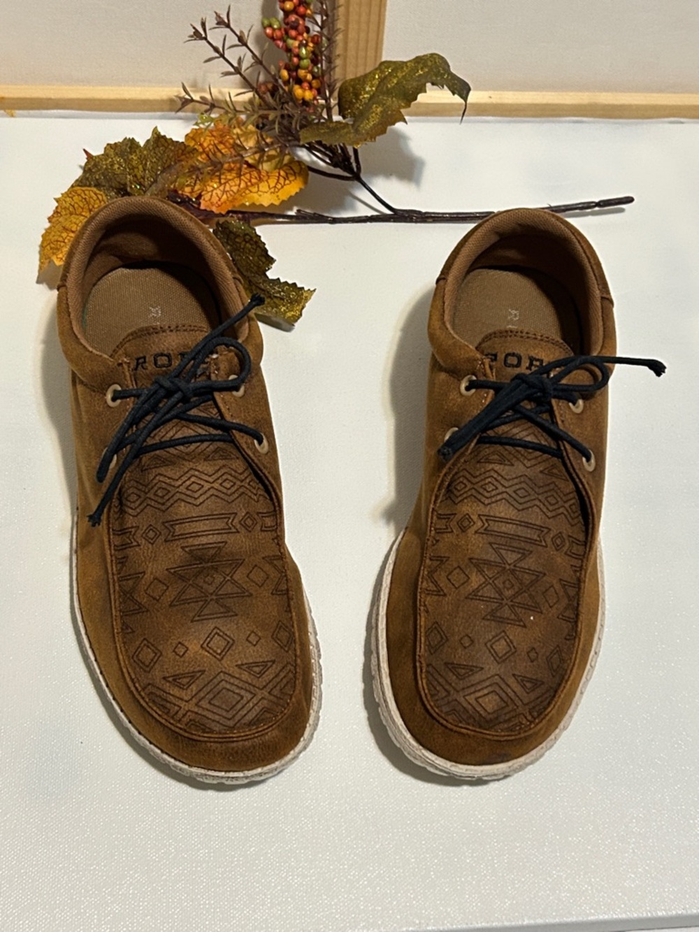 Roper Brown Suede Lace-Up Sneakers with Geometric Toe Pattern